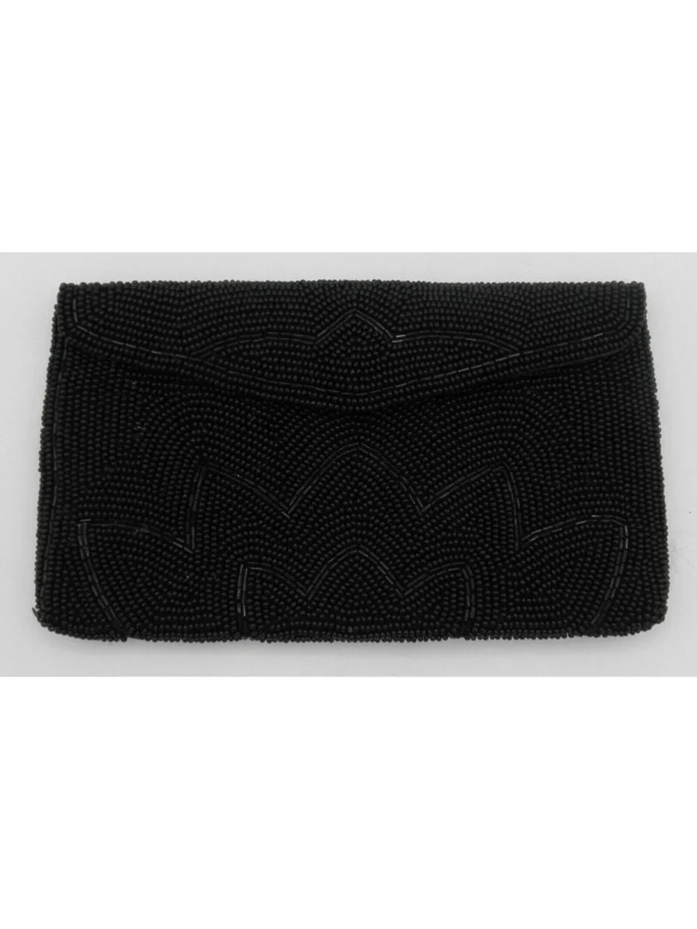 Vintage Hand-Beaded Black Clutch Purse Wallet Bag Made in Japan Evening Formal